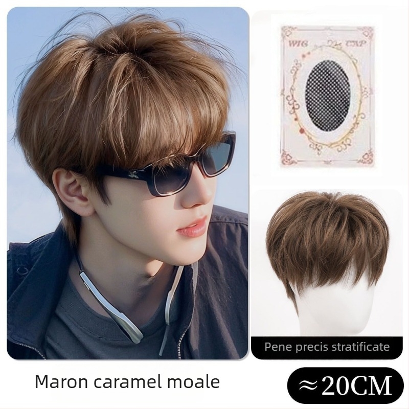 Perucă pentru bărbați, păr scurt, model N25-056, mecanism de procesare, fibre rezistente la temperatură înaltă, fără vopsire sau permanent