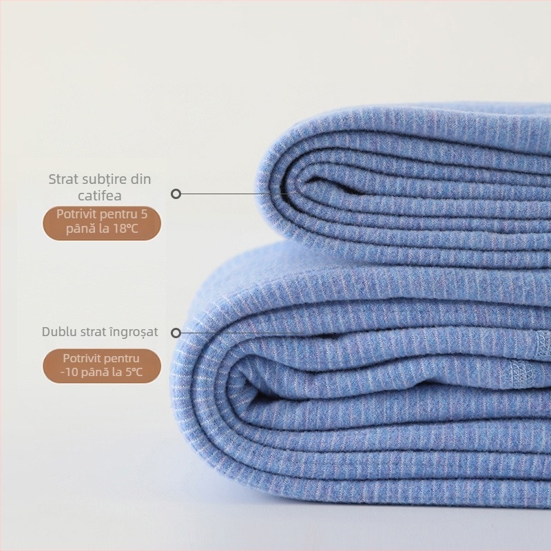 Pantaloni termici pentru copii din velur - în dungi, groși, talie medie, toamnă-iarnă, 62,5% poliester