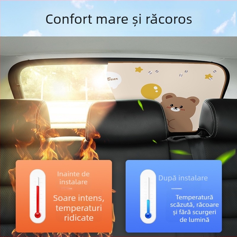 Umbră auto pentru geamul din spate cu ventuză – design animat pentru copii, protecție solară și izolație termică (Material: pânză de umbrire; Montaj: ventuză; Stil: desen animat; Model: personaje din desene animate; Părți aplicabile: geamul din spate)