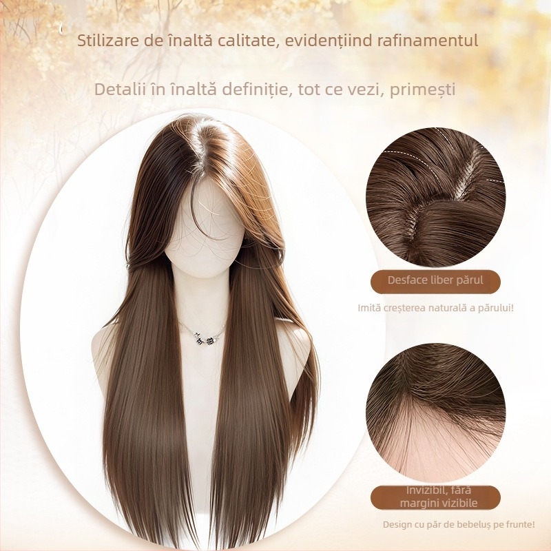 Perucă lungă drept cu breton, stil coreean, modelul 9001, fibre rezistente la temperatură, construcție cu mecanism