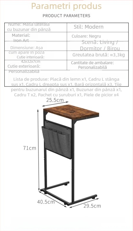 Masă de colț din metal, cu ramă metalică, blat din oțel inoxidabil, pliabilă și demontabilă