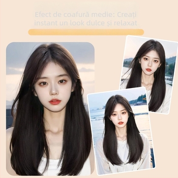 Perucă cu păr lung drept, despărțire la mijloc, acoperire completă a capului, aspect natural, fibre rezistente la căldură