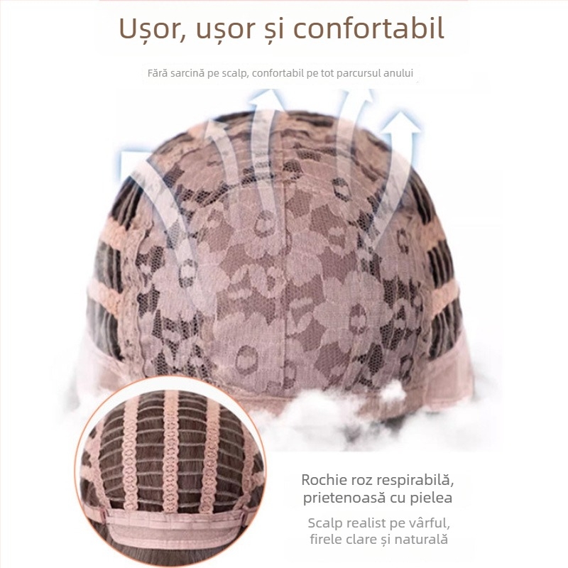 Perucă cu păr lung drept, despărțire la mijloc, acoperire completă a capului, aspect natural, fibre rezistente la căldură
