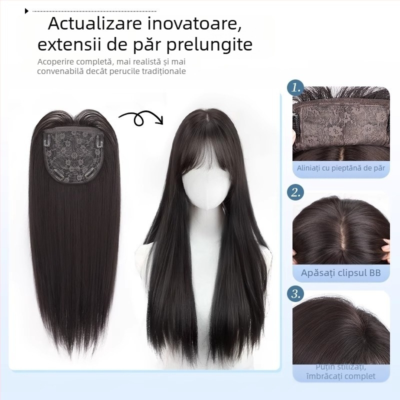 Topper pentru păr pentru femei, păr lung drept, set perucă pentru zonă mare, fibre rezistente la căldură, proces mecanic