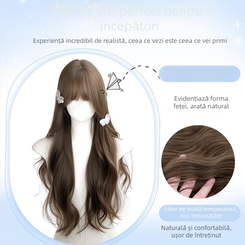 Perucă zilnică din fibre rezistente la temperatură, bucle lungi, potrivită pentru toate tonurile pielii