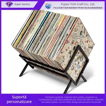 Raft metalic pentru depozitare viniluri cu afișaj CD și suport detașabil pentru reviste – Yishi