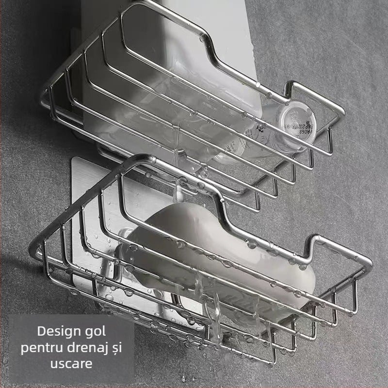 Suport pentru săpun din oțel inoxidabil, montat pe perete, cu drenaj, set din două piese, acoperire electrolitică, stil modern