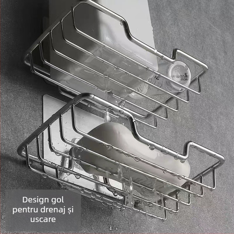 Suport pentru săpun din oțel inoxidabil, montat pe perete, cu drenaj, set din două piese, acoperire electrolitică, stil modern