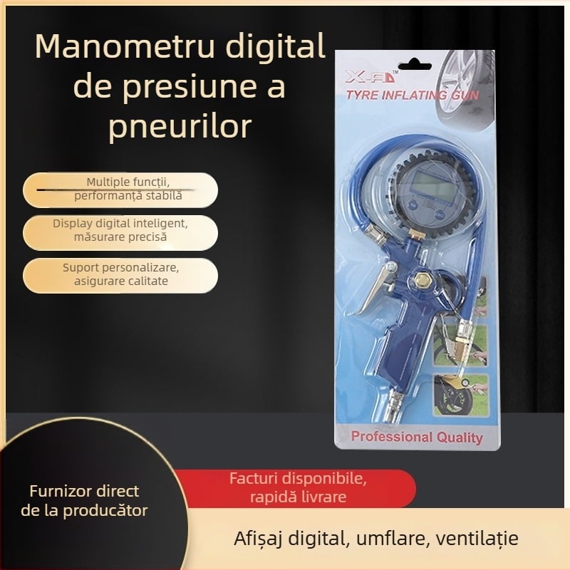 Chenqi manometru digital pentru pneuri auto, afișaj PSI, interval 0-220 psi, precizie 0,05, corp metalic