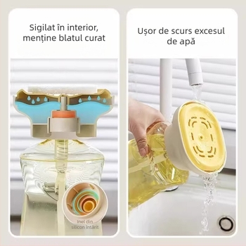 Distribuitor de detergent pentru vase, apăsare manuală, pentru chiuvetă — carcasă din PP cu etanșare din silicon, 90 g, finisaj neted, design modern minimalist