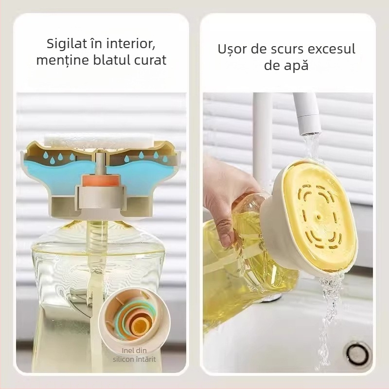 Distribuitor de detergent pentru vase, apăsare manuală, pentru chiuvetă — carcasă din PP cu etanșare din silicon, 90 g, finisaj neted, design modern minimalist