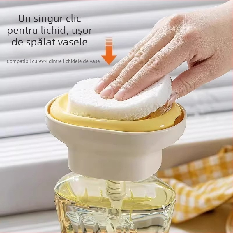 Distribuitor de detergent pentru vase, apăsare manuală, pentru chiuvetă — carcasă din PP cu etanșare din silicon, 90 g, finisaj neted, design modern minimalist