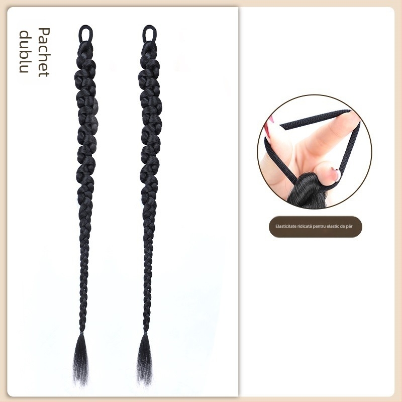 Perucă cu coadă și împletituri, stil chinezesc Hanfu, împletituri laterale, model Horsetail, fir rezistent la temperatură, pentru femei