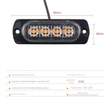 Lumină LED de avertizare laterală pentru automobil Bd-4led 12-24V 4W 3030 LED, 5000h, Universal