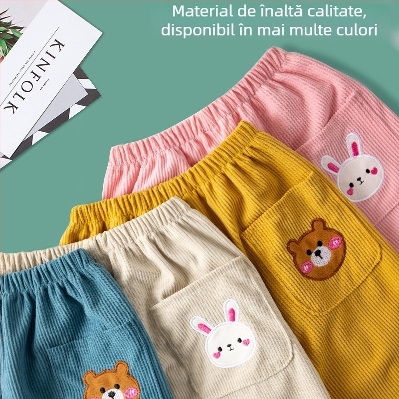 Pantaloni de iarnă pentru copii din corduroy, impermeabili, unisex, model desen animat, poliester, pentru înălimi 66–140 cm, vârsta 3–8 ani