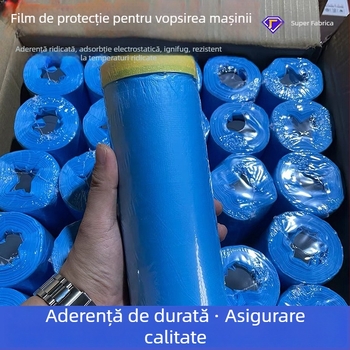 Film de mască auto pentru vopsire, rezistent la temperaturi înalte, aderență electrostatică fără cusur; material: hârtie+PE, grosime 60–70 μm, bază din hârtie texturată, transparență 80%