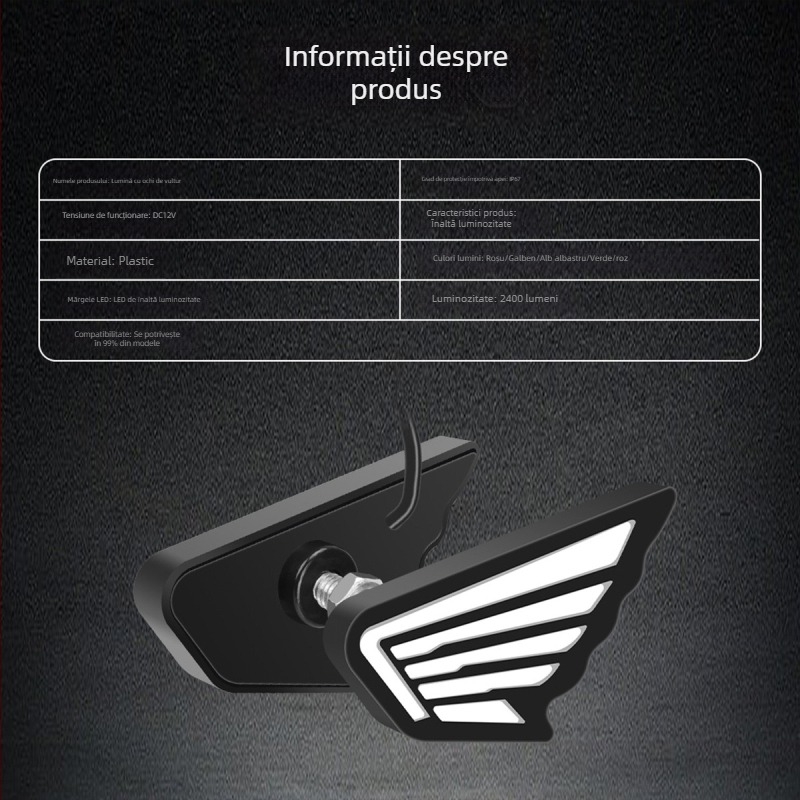 Lumină pentru motocicletă LED Wing Eagle Eye – sursă LED, 12V, impermeabil, carcasă ABS, model motor236