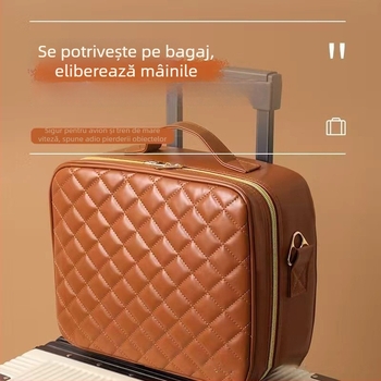 Geantă de machiaj cu LED și oglindă, portabilă, cu capacitate mare, compartiment detașabil și deschidere cu fermoar