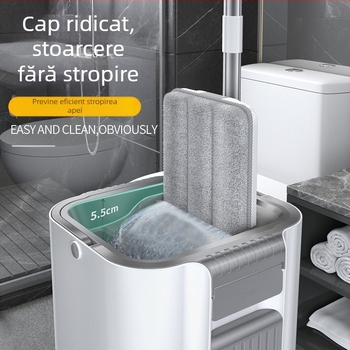 Set mopă și găleată, cap plat, mâner telescopic 120–140 cm, microfibră 33×12 cm, tijă din oțel inoxidabil