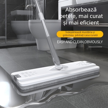 Set mopă și găleată, cap plat, mâner telescopic 120–140 cm, microfibră 33×12 cm, tijă din oțel inoxidabil