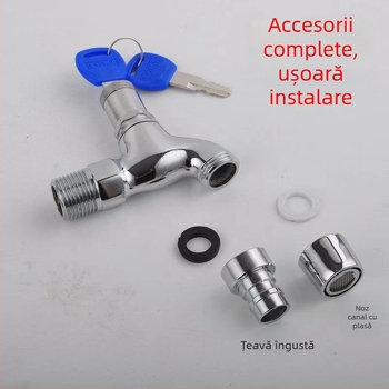 Robinet de pereți pentru mașina de spălat, cu lacăt, deschidere rapidă pentru apă rece, cartuș ceramic, intrare/ieșire 13 mm, corp din aliaj de zinc, finisaj electroplate