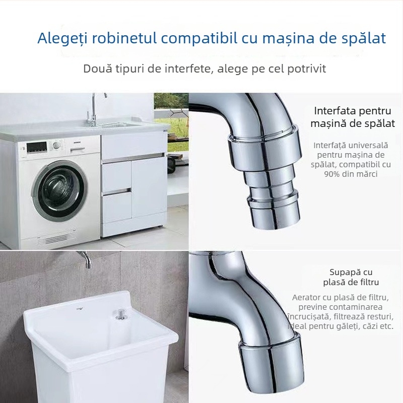 Robinet de pereți pentru mașina de spălat, cu lacăt, deschidere rapidă pentru apă rece, cartuș ceramic, intrare/ieșire 13 mm, corp din aliaj de zinc, finisaj electroplate