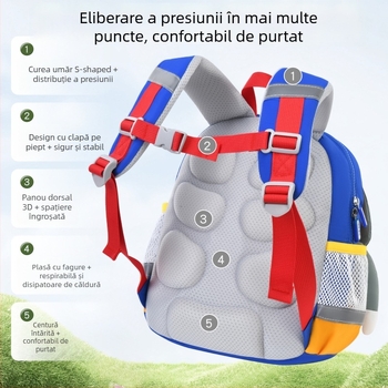 Rucsac pentru copii VABC, unisex pentru băieți și fete, din nylon ușor, respirabil, reduce povara, model cu dinozaur, bretele curbate (căptușeală: poliester; utilizare: antrenamente în afara campusului; stil: drăguț)