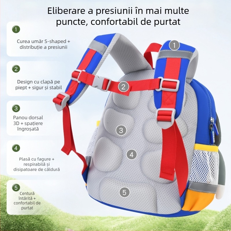Rucsac pentru copii VABC, unisex pentru băieți și fete, din nylon ușor, respirabil, reduce povara, model cu dinozaur, bretele curbate (căptușeală: poliester; utilizare: antrenamente în afara campusului; stil: drăguț)