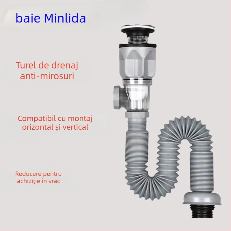 Drenaj anti miros pentru chiuvetă, conductă S-bend, ABS, XS-11, design modern