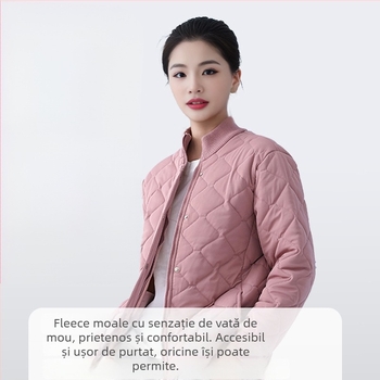 Cardigan-jachetă din lână, umplere 100% lână; țesătură poliester cu elastan; model dungat/carouri; guler înalt; mâneci lungi