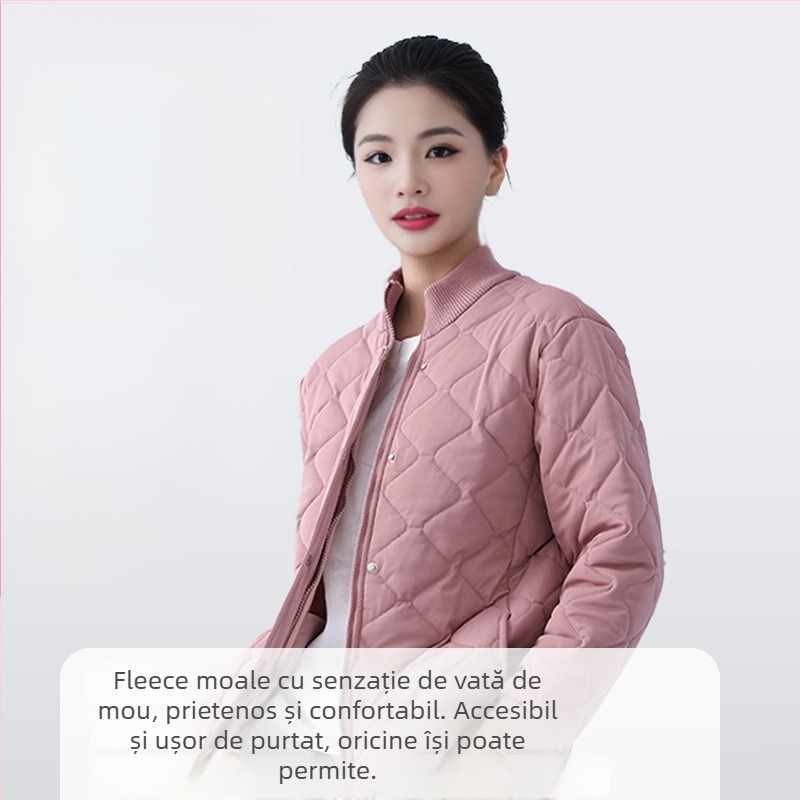 Cardigan-jachetă din lână, umplere 100% lână; țesătură poliester cu elastan; model dungat/carouri; guler înalt; mâneci lungi