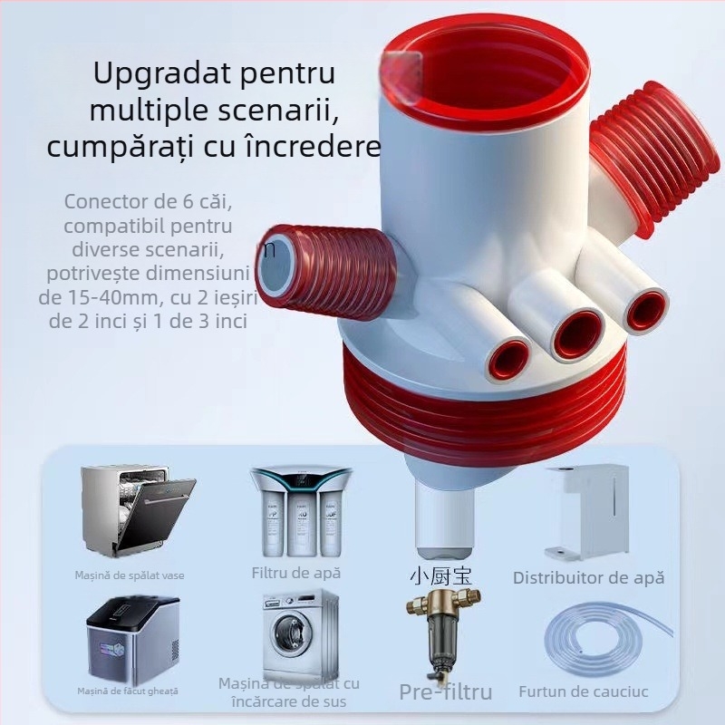 Distribuitor de drenaj pentru bucătărie, trei brațe, ABS, formă în P, tip ridicare, conector multifuncțional pentru chiuvetă, mașină de spălat vase și purificator – Yayier bathroom