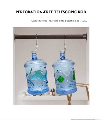 Bară telescopică groasă – montaj fără găuri, pentru haine, duș și perdea, design modern minimalist, oțel cu carbon înalt