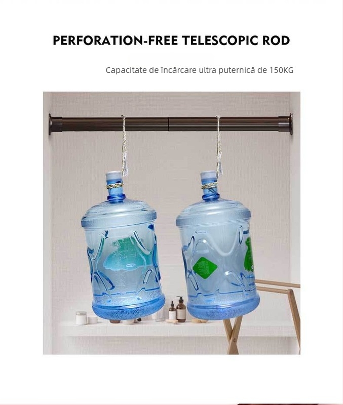 Bară telescopică groasă – montaj fără găuri, pentru haine, duș și perdea, design modern minimalist, oțel cu carbon înalt