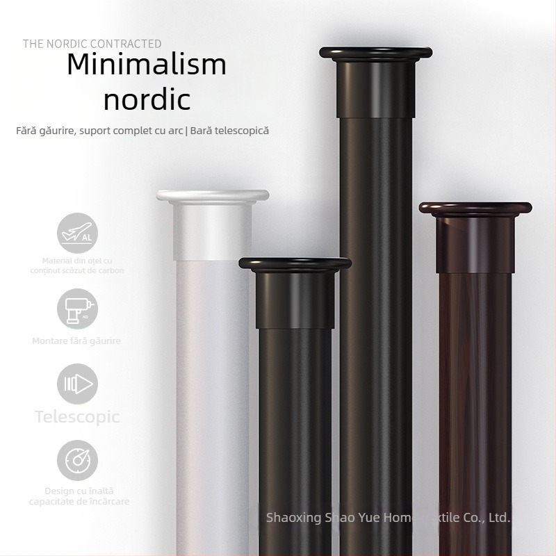 Bară telescopică groasă – montaj fără găuri, pentru haine, duș și perdea, design modern minimalist, oțel cu carbon înalt