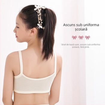 Bustier din bumbac pentru fete, cu cupă completă, căptușeală din bumbac, respirabil, bretele fixe duble