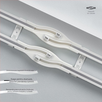 Cyg012 Șină de perdea cu glisare încrucișată magnetică, din aliaj de aluminiu, funcționare silențioasă