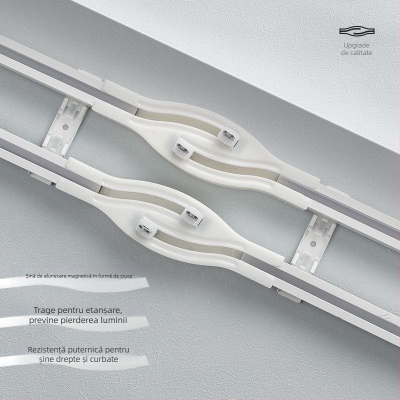 Cyg012 Șină de perdea cu glisare încrucișată magnetică, din aliaj de aluminiu, funcționare silențioasă