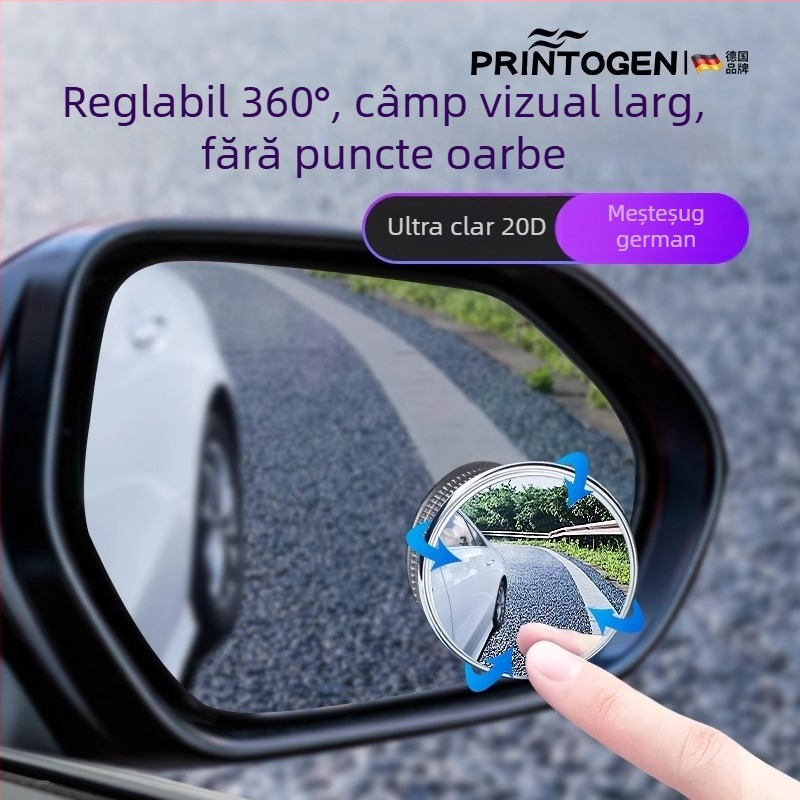 Mairich Oglindă retrovizoare pentru mașină — oglindă auxiliar rotundă pentru unghiuri moarte, ultra-transparentă, panoramă 360°, tip cu ventuză