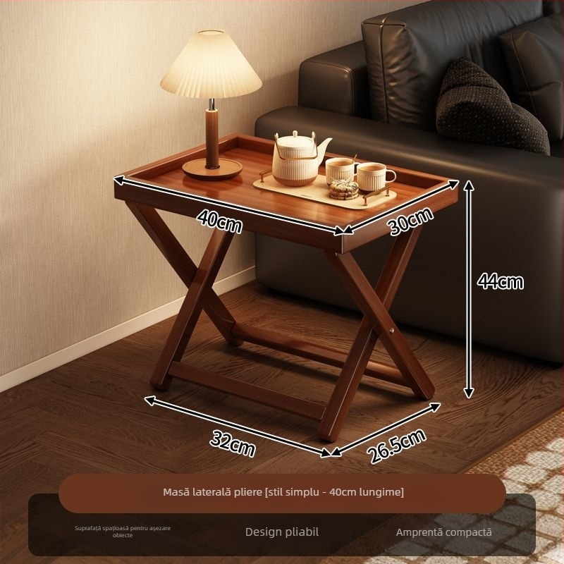 Masă laterală pliabilă din bambus cu blat acrilic – stil modern minimalist, cadru din bambus, panou MDF, compatibil cu notebook