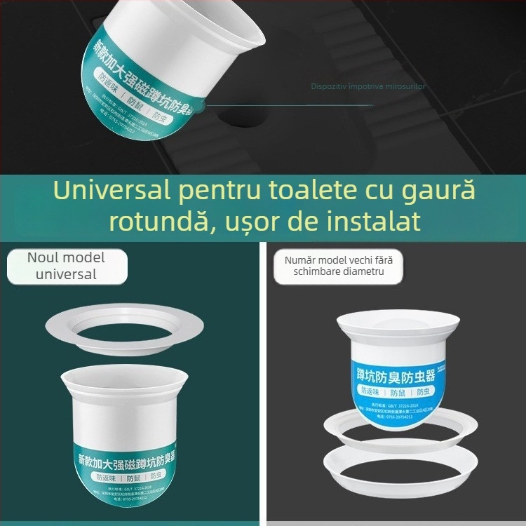 Dop deodorizare pentru toaletă în poziție ghemuită – plastic, etanș frontal cu barieră de apă, fără sifon