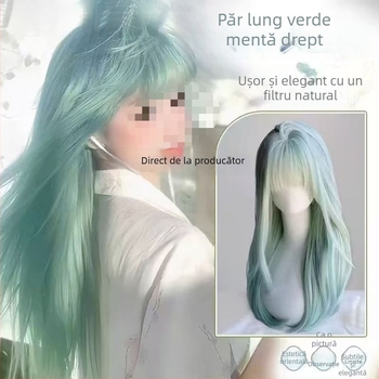 Perucă lungă dreaptă pentru femei, păr rezistent la căldură, țesut mecanic, model 1