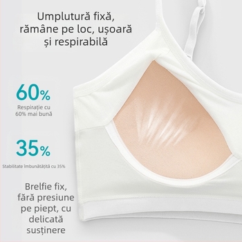 Sutien fără fir pentru adolescente, cupă completă, cupe modelate ultra-subțiri din burete, material viscose, bretele fixe, respirabil și confortabil