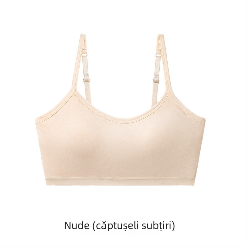 Sutien fără fir pentru adolescente, cupă completă, cupe modelate ultra-subțiri din burete, material viscose, bretele fixe, respirabil și confortabil