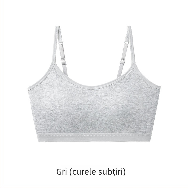 Sutien fără fir pentru adolescente, cupă completă, cupe modelate ultra-subțiri din burete, material viscose, bretele fixe, respirabil și confortabil