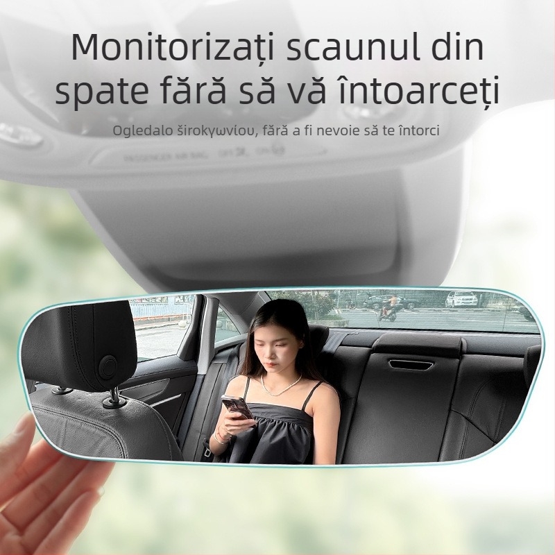 Oglindă interioară de recul pentru automobil cu suprafață curbată, sticlă HD anti-reflexie, ramă ultra-îngustă, unghiuri reglabile
