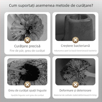 Perie de toaletă cu peri moi, montată pe perete, mâner lung, cu bază inclusă (Plastic, 80 g)