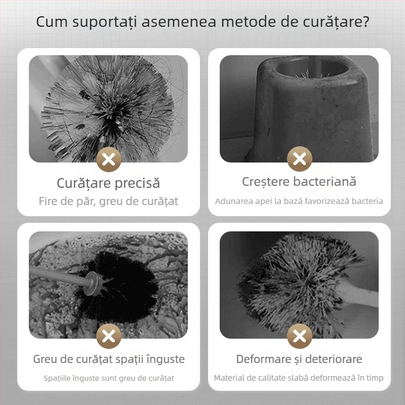 Perie de toaletă cu peri moi, montată pe perete, mâner lung, cu bază inclusă (Plastic, 80 g)