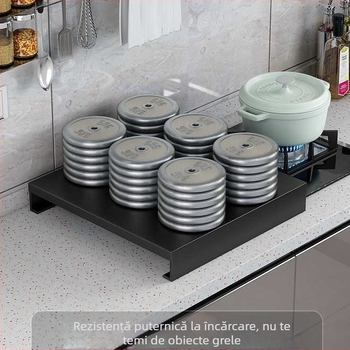 Capac pentru aragaz și poliță de bucătărie pentru depozitare, suport pentru oale, oțel cu conținut de carbon, multifuncțional, fără montaj, design modern minimalist