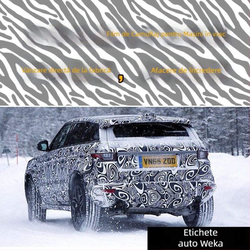 Film camuflaj auto pentru învelire, model zebra alb-negru, instalare prin lipire, material: Altul, tip: Altul